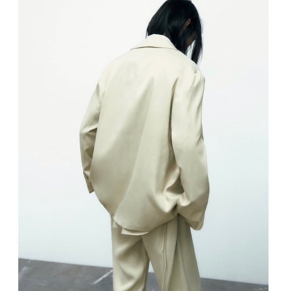 NWT Zara SATIN EFFECT BLAZER SEA GREEN M - Picture 2 of 15